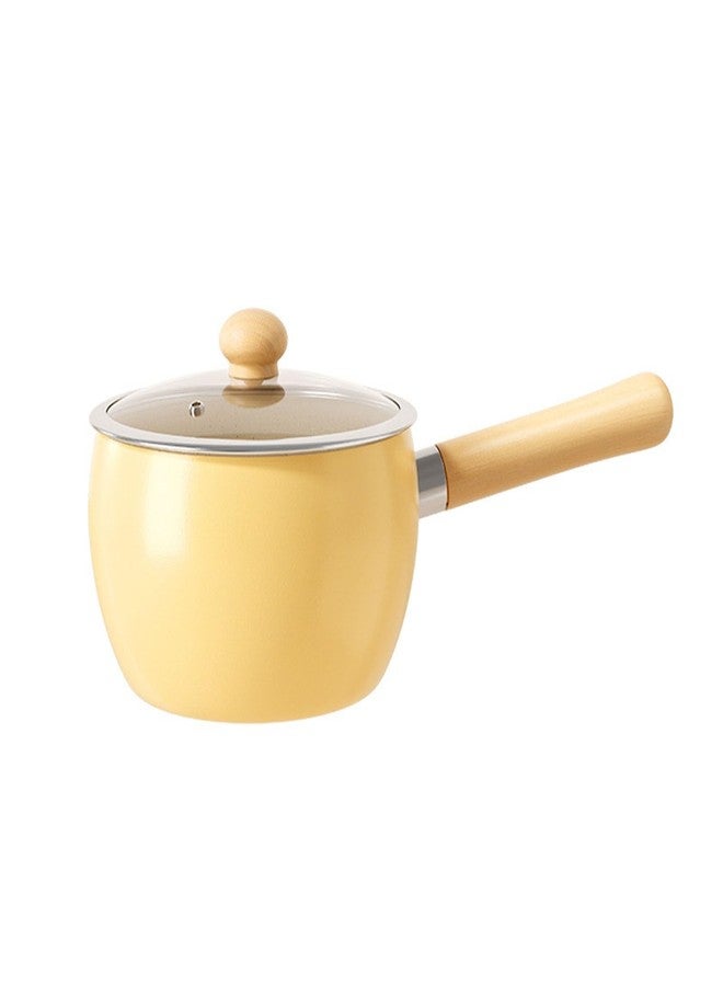 JUSTUP Soup Pan with Lid, 6.3 Inch Ceramic Coating Cooking Pot Saucepan with Wooden Handle, Healthy Milk Pot Cookware Suitable for Multiple Stoves (Yellow) - Image 1